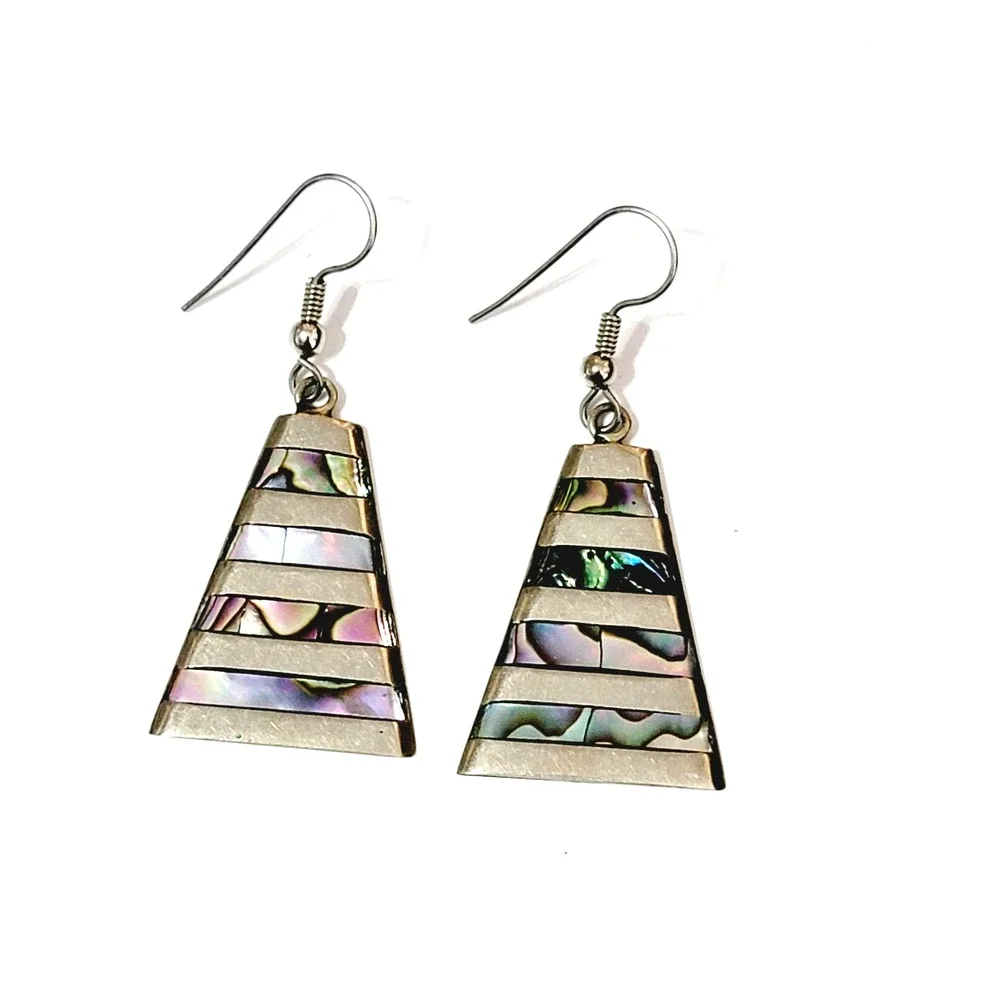 Vintage Mother‎ of Pearl Long Dangle Earrings 2